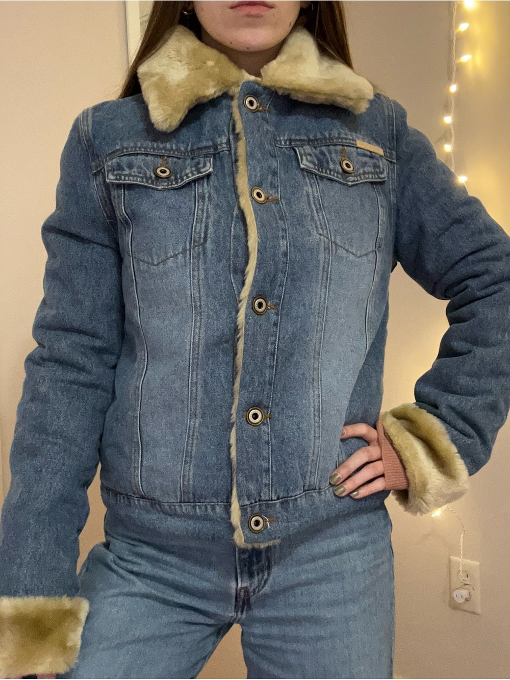 Y2K Faux Fur Trim Denim Jacket